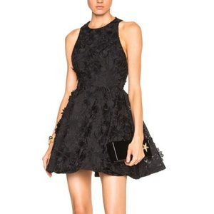 Alice + Olivia Tevin Black Floral Appliqué Racerback Fit-and-flare Dress Size 6